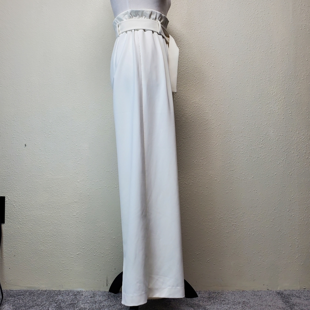 BCBG MazAzria White Wide Leg Dress Pants with White Fabric Belt Size Ext… - Picture 9 of 10